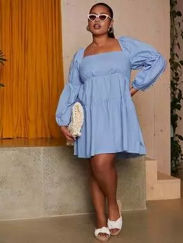Мини-платье с пышными рукавами большого размера Chi Chi London, синий