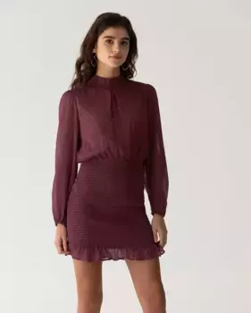 Мини-платье с пышными рукавами и юбкой в медовую соту Noon, бордовый