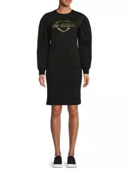 Мини-платье с пышными рукавами и логотипом Love Moschino Black