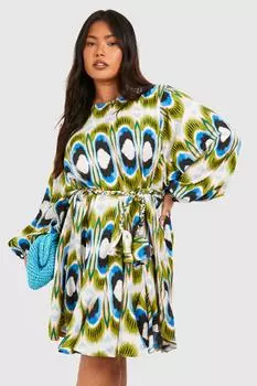 Мини-платье с ярким геопринтом Plus Plus boohoo, мультиколор
