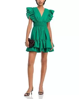 Мини-платье с расклешенными рукавами - эксклюзив AQUA, зеленый
