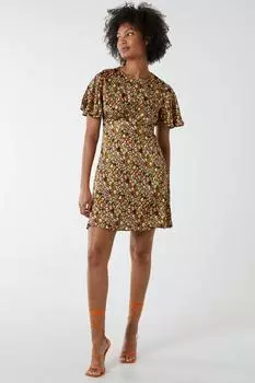 Мини-платье с развевающимися рукавами и косой окантовкой Blue Vanilla, зеленый