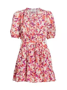 Мини-платье с ромбовидным поясом и цветочным принтом BA&SH, фуксия