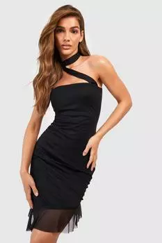 Мини-платье с розами и сетчи Boohoo, черный