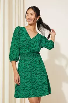 Мини-Платье с рукавами 3/4 и сборкой на талии Friends Like These, зеленый