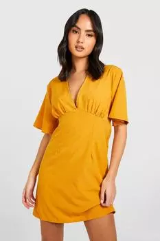 Мини-платье с рукавами ангела Boohoo, горчичный