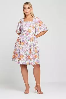 Мини-Платье с рукавами ангела и цветочным принтом из лимитированной коллекции Yours, белый