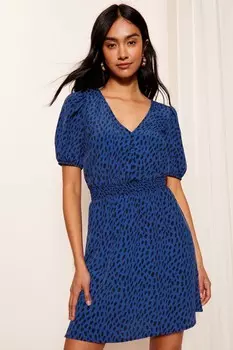 Мини-Платье с рукавами-буфами и сборкой на талии Friends Like These, синий