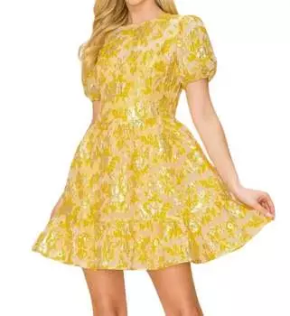 Мини-платье с рукавами-фонариками цвета «металлик» в золоте INA, золотой