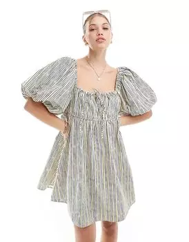 Мини-платье с рукавами-фонариками в желтую полоску ASOS DESIGN