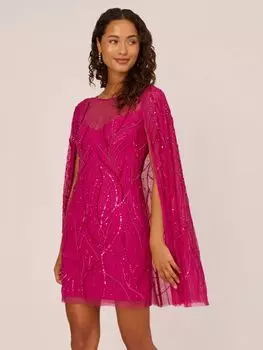 Мини-платье с рукавами-накидкой и бисером Adrianna Papell, горячая орхидея
