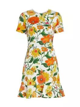 Мини-платье с садовым цветочным принтом Stella Mccartney, цвет multicolor orange