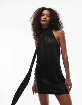 Мини-платье с шейным платком черного цвета Topshop