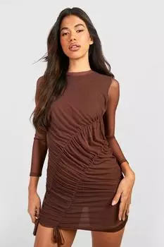Мини-платье с соборами по бокам Boohoo, шоколадный