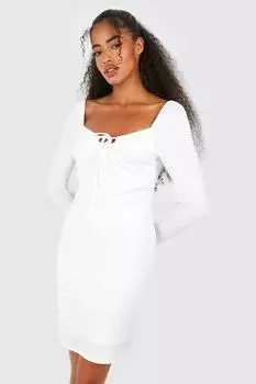 Мини-платье с текстурной завязкой и бюстом Boohoo, слоновая кость