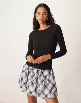 Мини-платье с юбкой-фонариком в клетку New Look