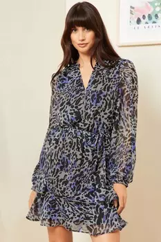 Мини-Платье с узором длинными рукавами и поясом Love & Roses, серый