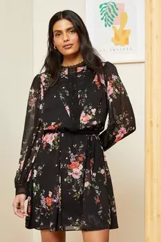 Мини-Платье с узором кружевными булавками и поясом Love & Roses, черный