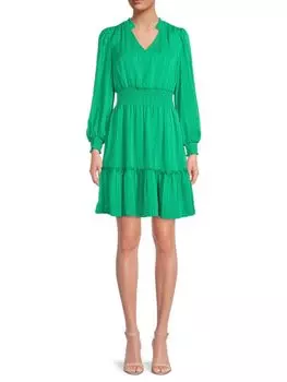 Мини-платье с V-образным вырезом и сборками Nannette, зеленый