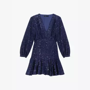 Мини-Платье с V-образным вырезом, украшенное пайетками Maje, синий