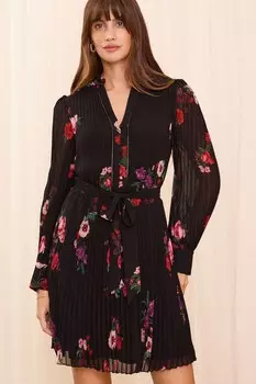 Мини платье с V образным вырезом и отделкой из искусственной кожи Love & Roses, черный