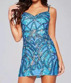 Мини-платье с V-образным вырезом и пайетками светло-голубого цвета JOVANI