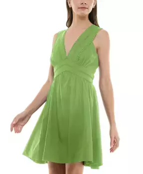 Мини-платье с V-образным вырезом и кружевными вставками без рукавов, для миниатюрных размеров Taylor, зеленый