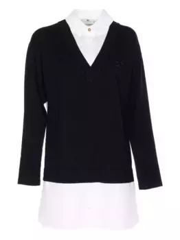 Мини-платье с V-образным вырезом и вышитым логотипом Elisabetta Franchi, черный