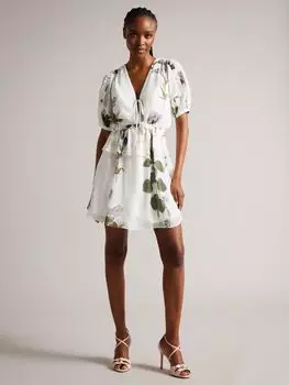 Мини-платье с V-образным вырезом и талией Ted Baker Jaliyaa, белый/разноцветный
