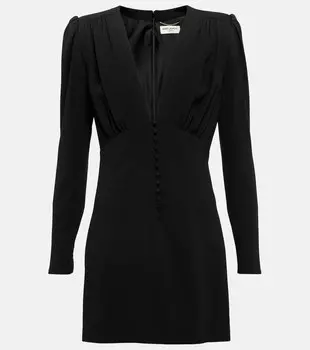 Мини-платье с V-образным вырезом SAINT LAURENT, черный