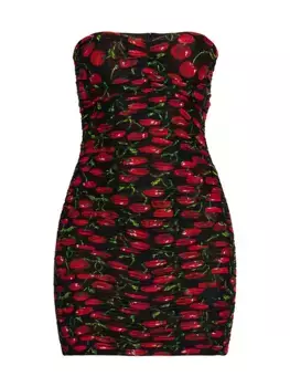 Мини-платье с вишневым принтом Dolce&Gabbana, цвет ciliegie fdo nero