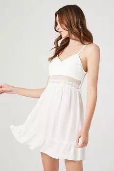 Мини-платье с воланами и кружевной отделкой Forever 21, белый