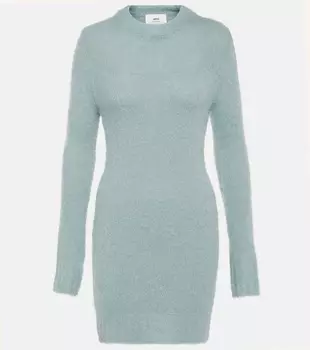 Мини-платье с воротником из смесовой шерсти Ami Paris, синий