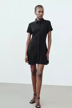 Мини-платье с воротником ZARA, черный