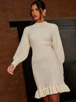 Мини-платье с воздушным шаром на рукаве Chi Chi London, кремовый