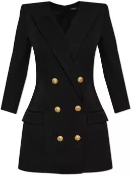 Мини-платье с выгравированным логотипом Balmain, черный