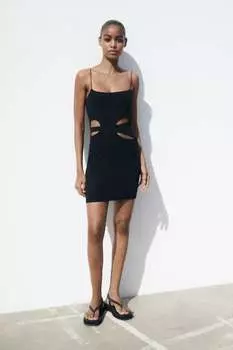 Мини-платье с вырезами ZARA, черный