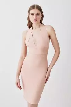 Мини-платье с вырезом халтер и глубоким V-образным вырезом Karen Millen, розовый