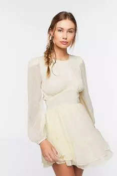 Мини-платье с вырезом в горошек и клипсами Forever 21, ванилла