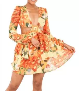 Мини-платье с вырезом в желтом цвете Multi LUXXEL