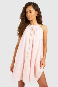Мини-платье с вышивкой бродери boohoo, розовый