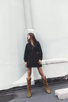 Мини-платье с вышивкой рисунком ZARA, черный