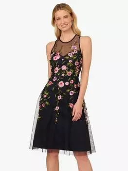 Мини-платье с вышивкой в цветочек Adrianna Papell, цвет Midnight/Multi