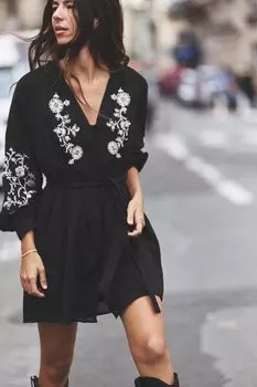 Мини-платье с вышивкой ZARA, черный