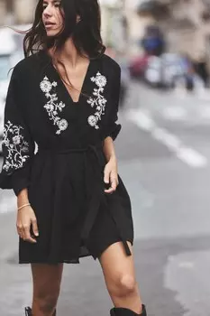 Мини-платье с вышивкой ZARA, черный