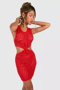 Мини-платье с закрученным передом, связанное крючком boohoo, оранжевый