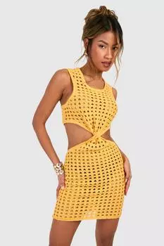 Мини-платье с закрученным передом, связанное крючком boohoo, золото