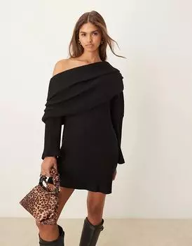Мини-платье с заниженной линией плеч ASOS DESIGN черного цвета