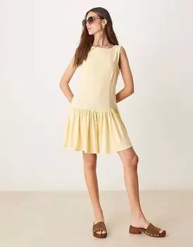 Мини-платье с заниженной талией из льняной смеси ASOS DESIGN цвета пахты