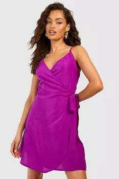 Мини-платье с запахом Boohoo, фиолетовый